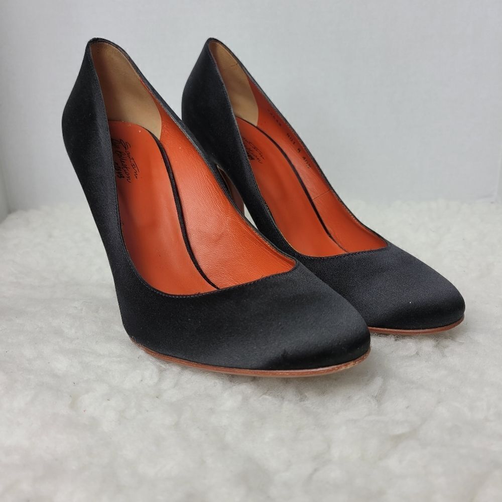 Santoni Rose Collection Womens Shoes Size 10 Black Satin Stiletto Heel Pumps